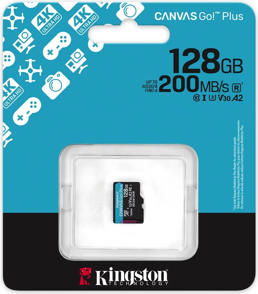 Kartelë memorie microSDXC Kingston Canvas Go Plus Gen4 128GB, e zezë