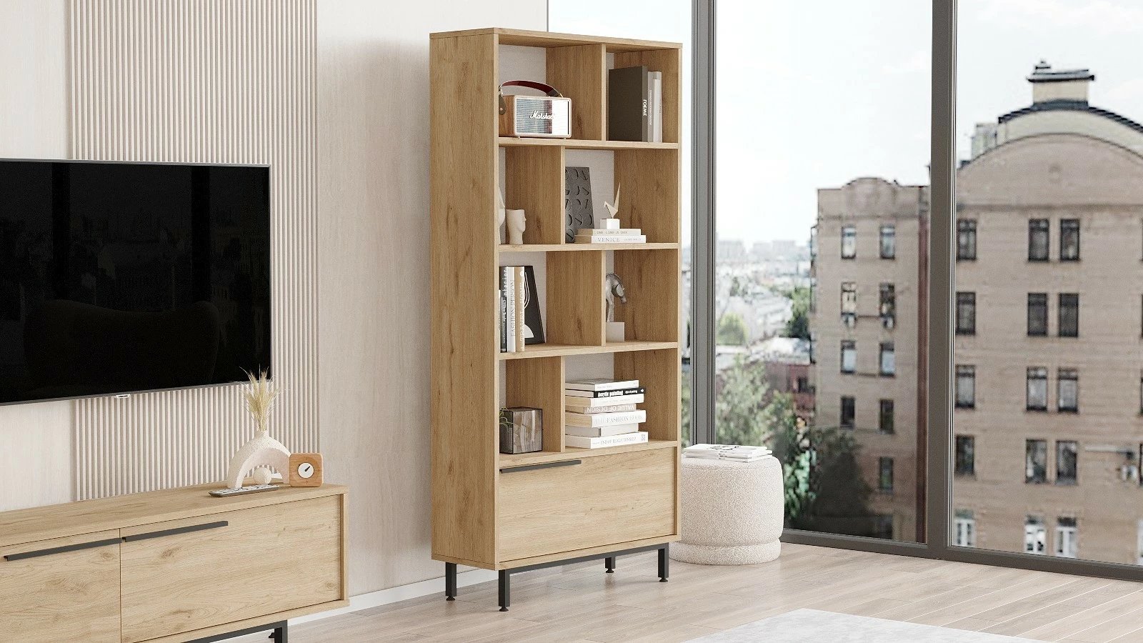 Raft librash Hanah Home, On4-S, ngjyrë arre, këmbë metalike