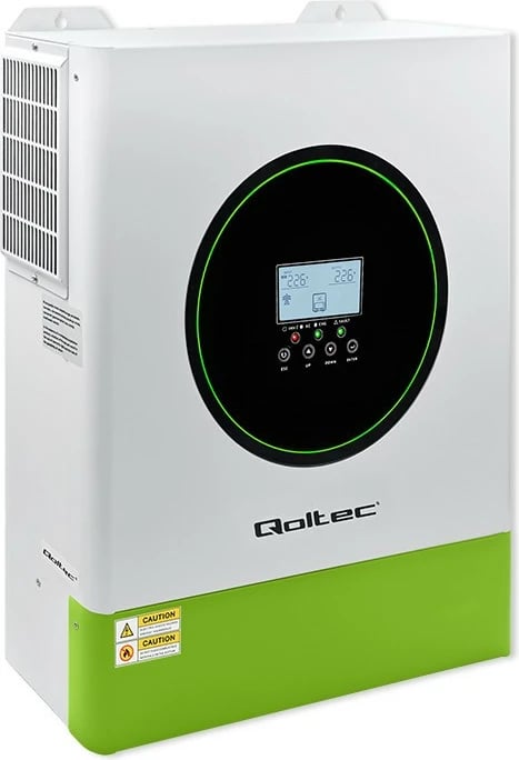 Inverter solar hibrid Qoltec 53862, 11000W, 160A, 48V, MPPT, BMS, Sinus, Wi-Fi, Gjelbër/Bardhë
