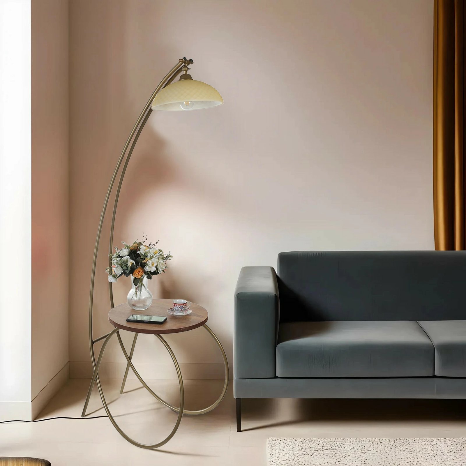 Llambë dyshemeje Opviq, Güler Eskitme, Sarıkız me kapak xhami, ngjyrë ari dhe arre