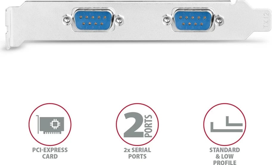 Kartë zgjerimi AXAGON PCEA-S2N, 2x RS-232 Serial Port, PCIe, set me mbështetës standard dhe low profile