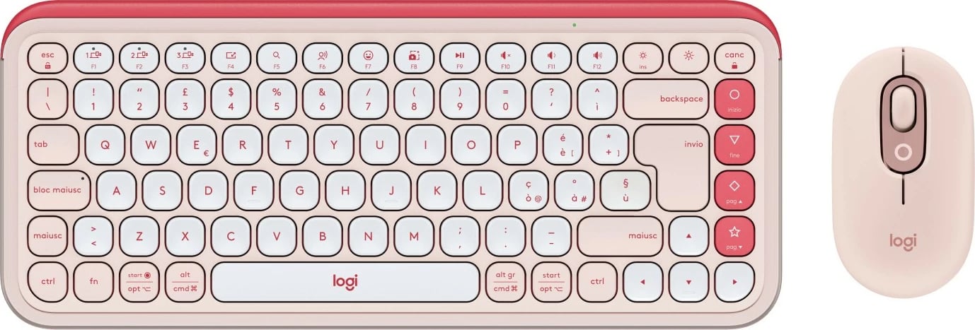 Tastierë dhe maus Logitech POP ICON COMBO, Wireless, Bluetooth, QWERTY, Rozë, Bardhë