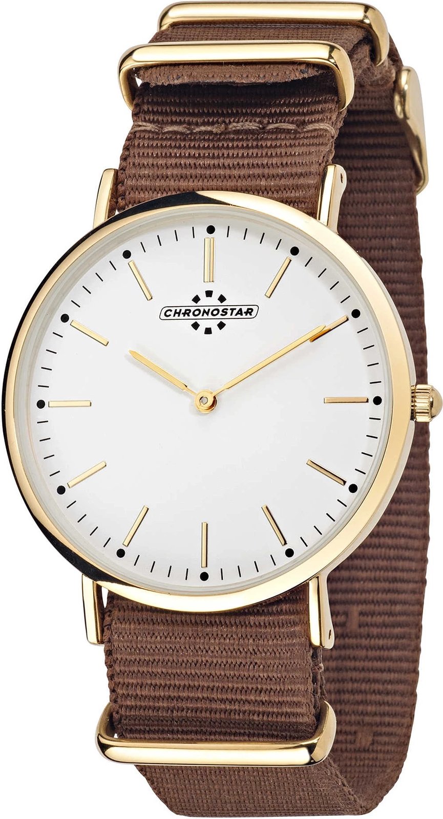 Orë dore për meshkuj CHRONOSTAR PREPPY, ari me rrip kafe