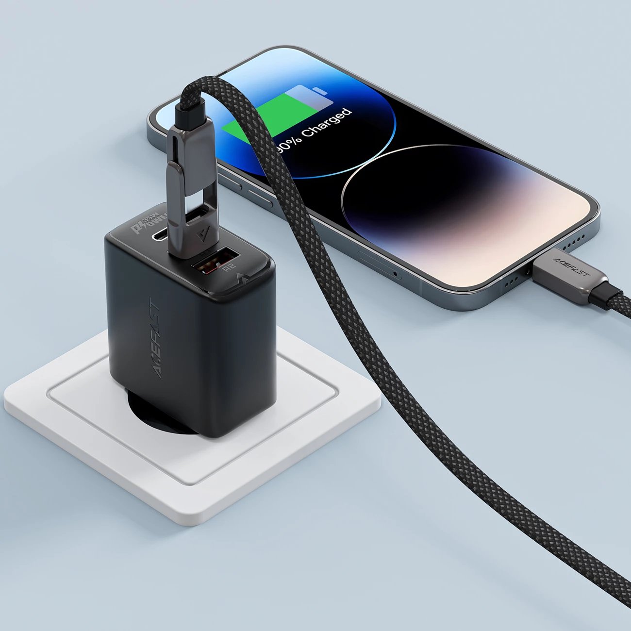 Kabllo Acefast C13-04 USB-C në USB-A/USB-C, 1.2m, 480Mb/s, 3A, e zezë