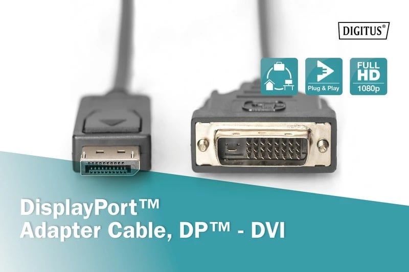 Kabllo adapter Digitus AK-340306-020-S, DisplayPort në DVI-D (24+1), 2m, e zezë