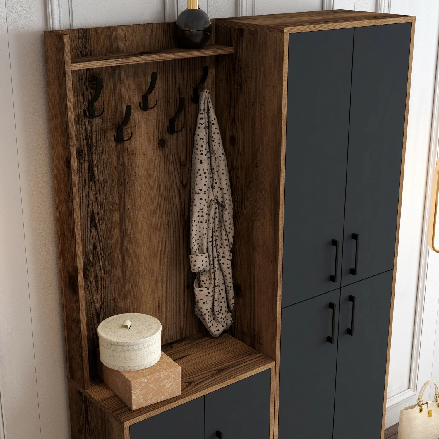 Stendë korridori Skye Decor, Berlin BA, ngjyrë arre dhe antracit