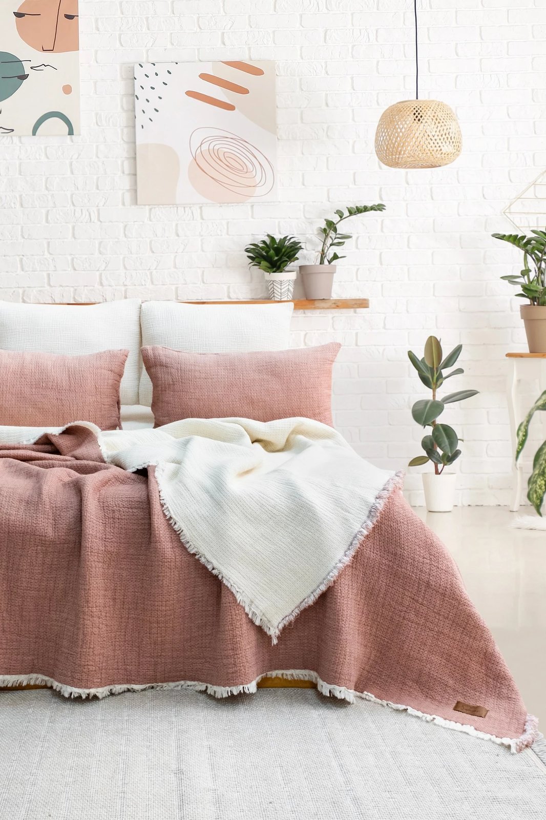 Set mbulesë dysheku dopio, Alda, ngjyrë rozë e zbehtë