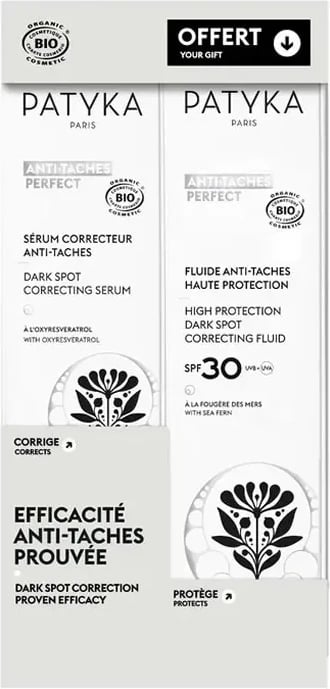 Set serum dhe fluid kundër njollave PATYKA Anti-Dark Spots Perfect, unisex, 30ml + 50ml
