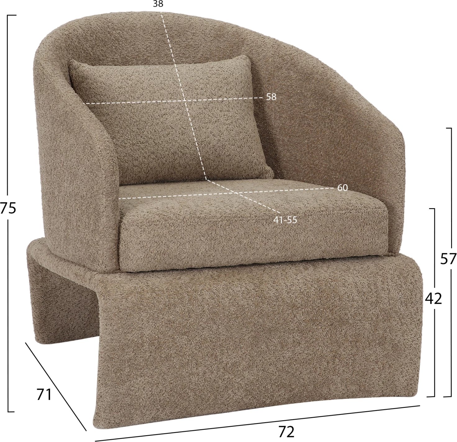 Fotelje BEVY, FH9677.03, ngjyrë bezhë, kornizë metalike, 72x71x75H cm