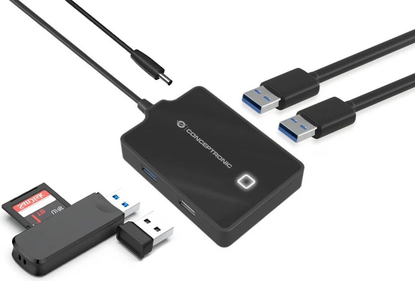 Hub USB 4-portësh Conceptronic, USB-A 3.0 në 3xA2.0/A3.0, i zi