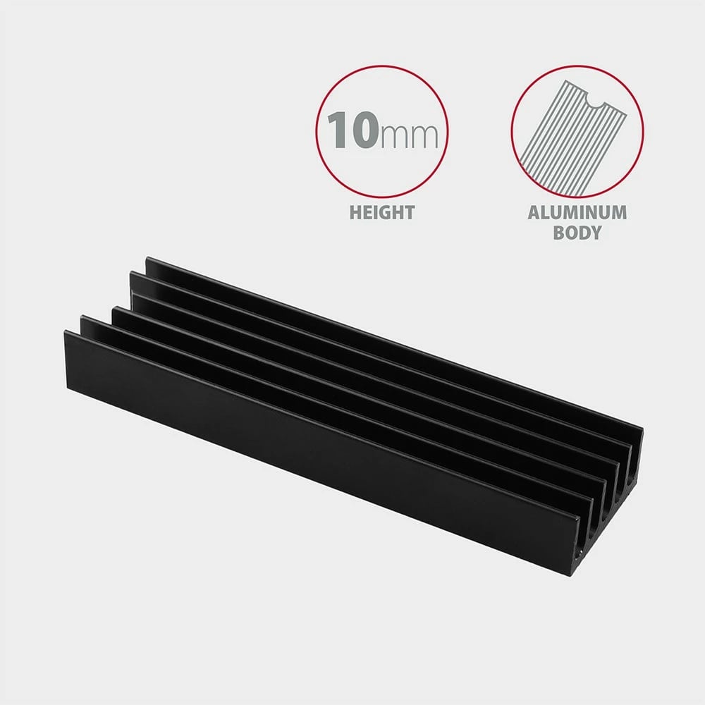 Ftohës pasiv AXAGON CLR-M2L10 për SSD M.2, alumini, 10mm, i zi