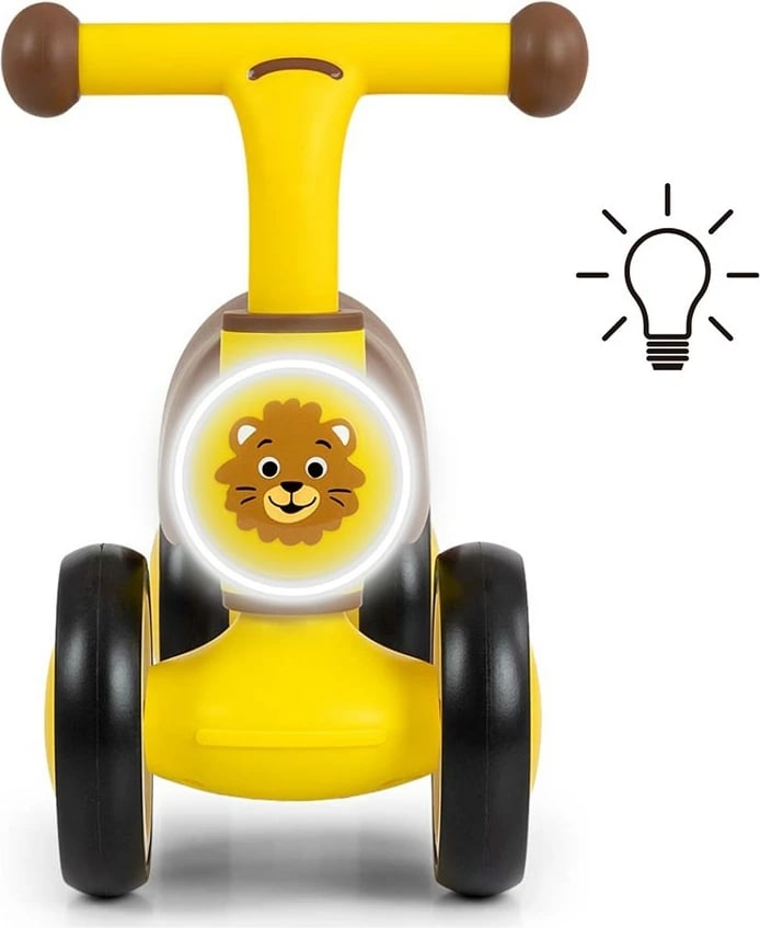 biçikletë pa pedale fëmijësh Milly Mally York 4 rrota LED dhe tinguj 12-36 muaj e verdhë