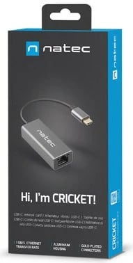 Kartë rrjeti Natec Cricket USB-C 3.1, RJ-45 1Gb, Gri