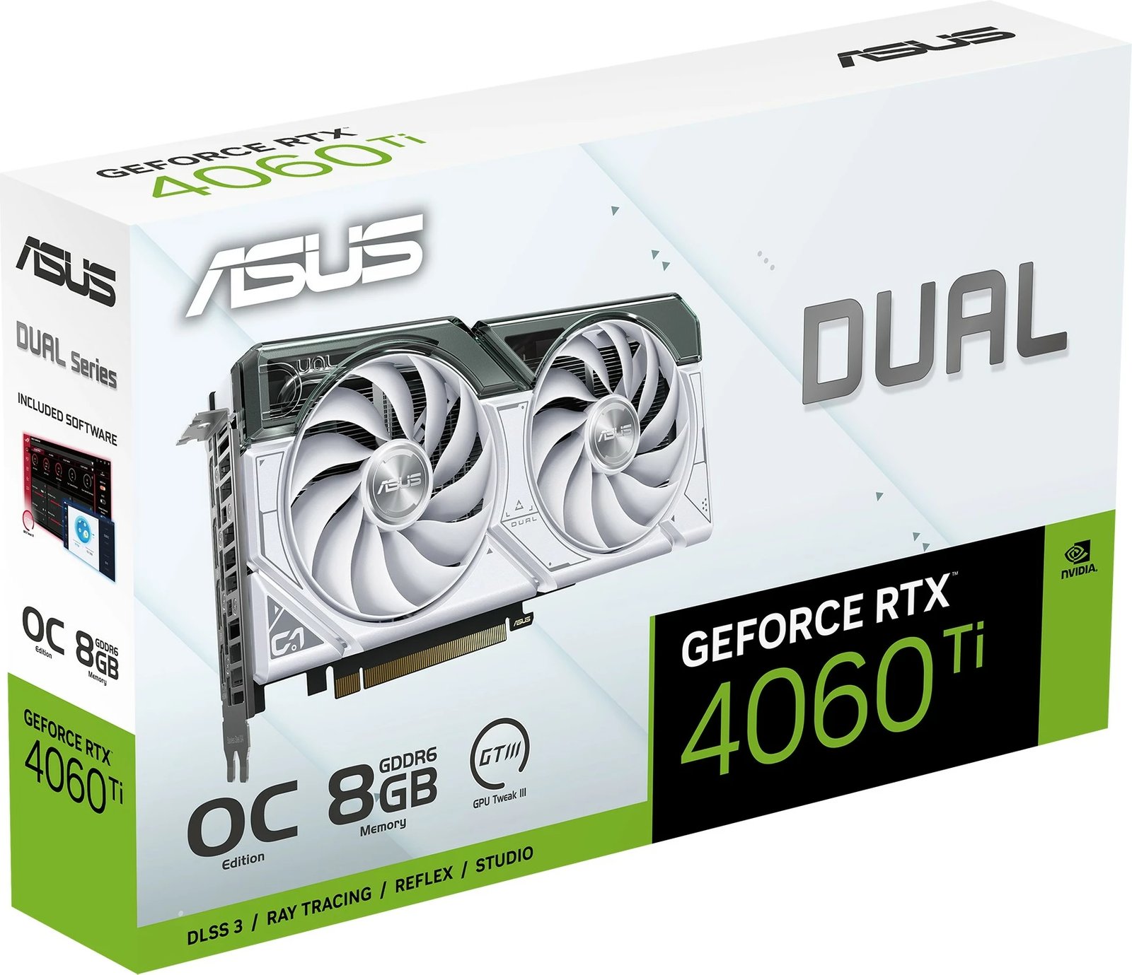 Kartelë grafike ASUS Dual GeForce RTX 4060 Ti, 8 GB, GDDR6, e bardhë Kartelë grafike ASUS Dual GeForce RTX 4060 Ti, 8 GB, GDDR6, e bardhë