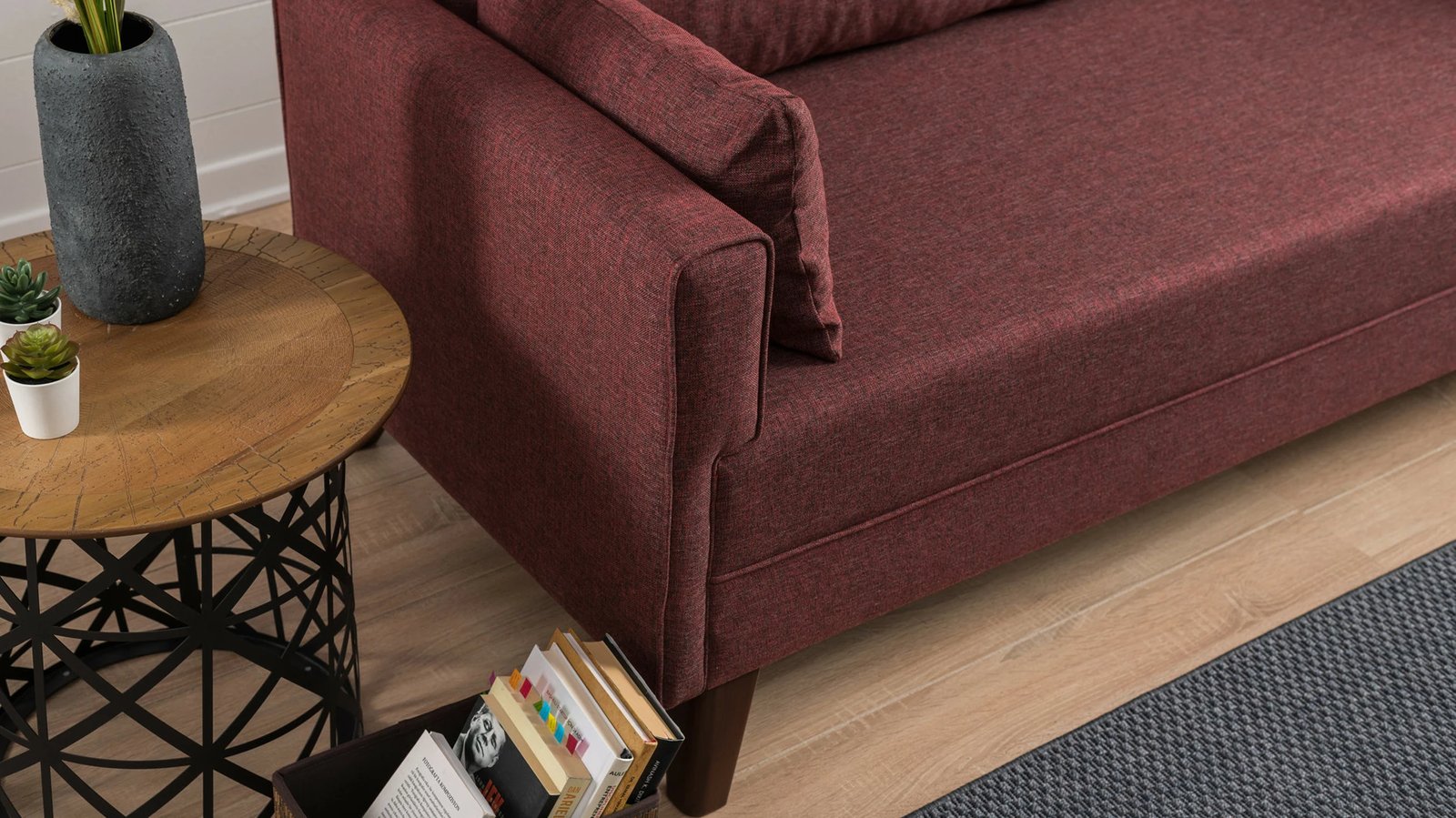 Divan-krevat treshe, ngjyrë e kuqe Claret, Bella Sofa Bed