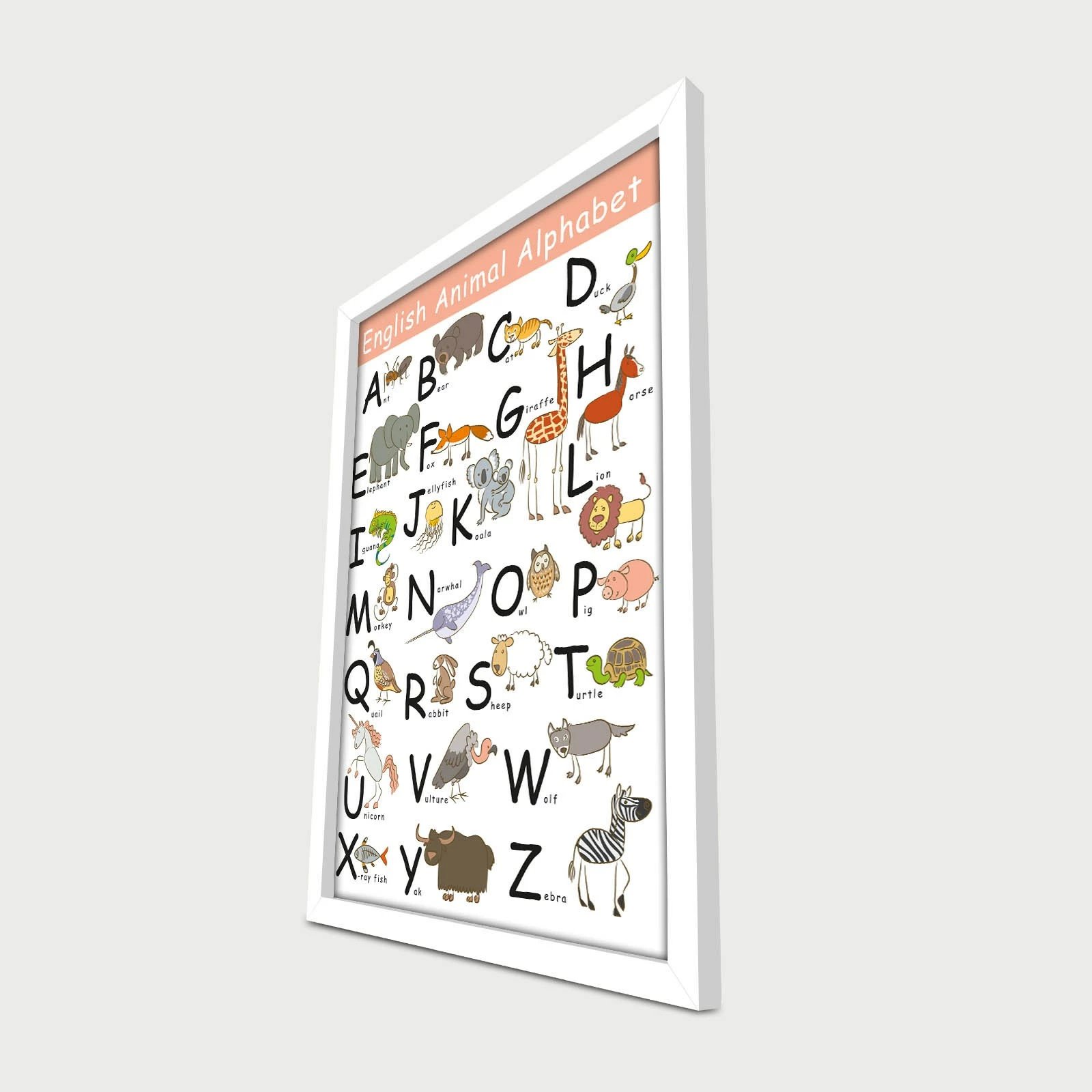 Pikturë dekorative me kornizë MDF, alfabeti i kafshëve në anglisht, shumëngjyrëshe, 38x53cm