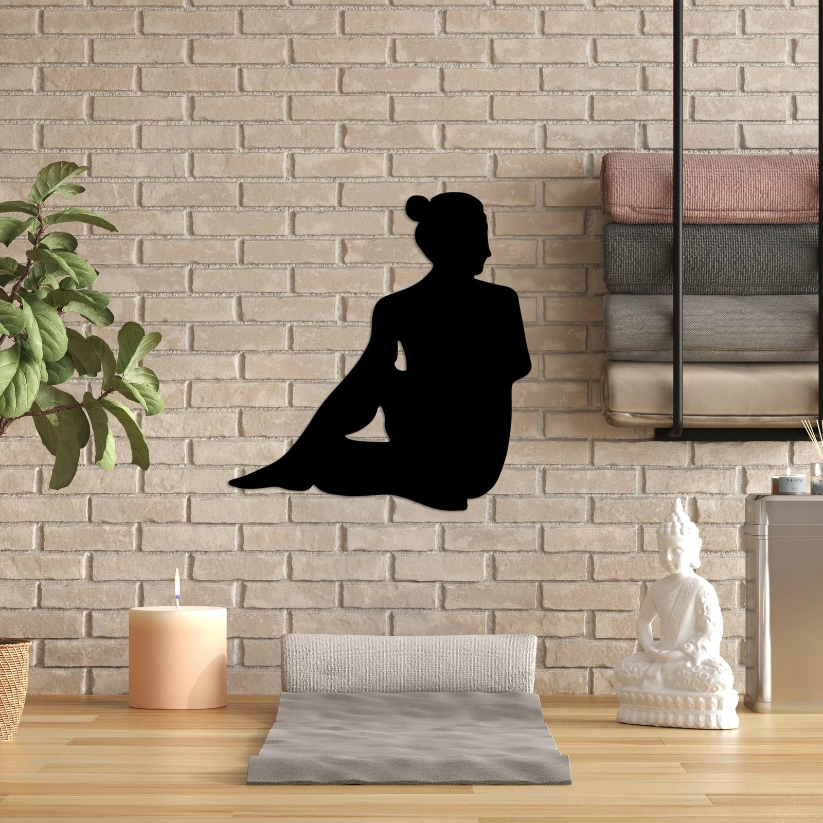 Aksesor dekorativ metalik për mur, Wallity, Yoga 22, ngjyrë e zezë, 53x55cm