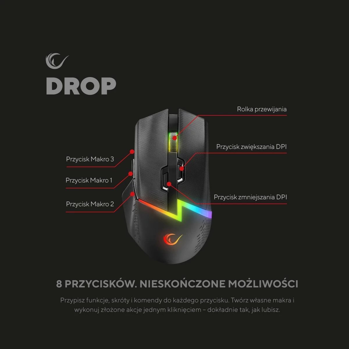 Maus Rampage DROP M3 RGB 1000Hz, i zi