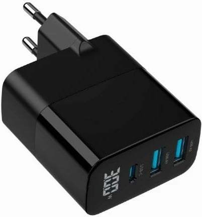 Karikues muri Gembird TA-UC-PDQC30LCD-BK-02, 30W, 3 porta USB, Ekran LCD, i zi