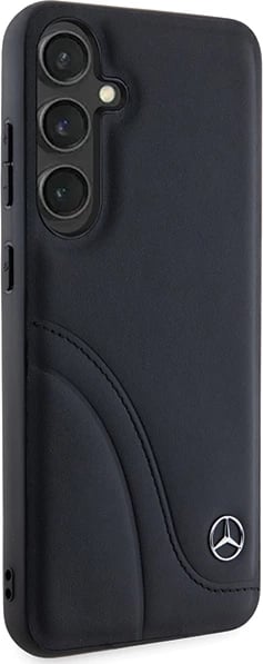 Mbështjellës Mercedes Leather Curved Stitches për Samsung Galaxy S24, i zi