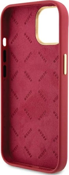 Mbështjellës Guess Silicone Script Metal Logo & Frame për iPhone 15, Kuq