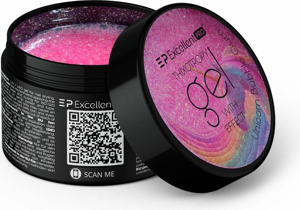 Xhel ndërtues për thonj për femra Excellent PRO Thixotropy Gel With Effect Unicorn Bubble Gum, 50g