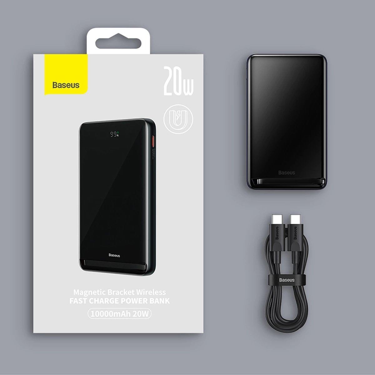 Powerbank Baseus Magnetic Bracket PPCX000203, 10000mAh, MagSafe, 20W, me kabllo USB-C 0.5m, Kaltër e errët
