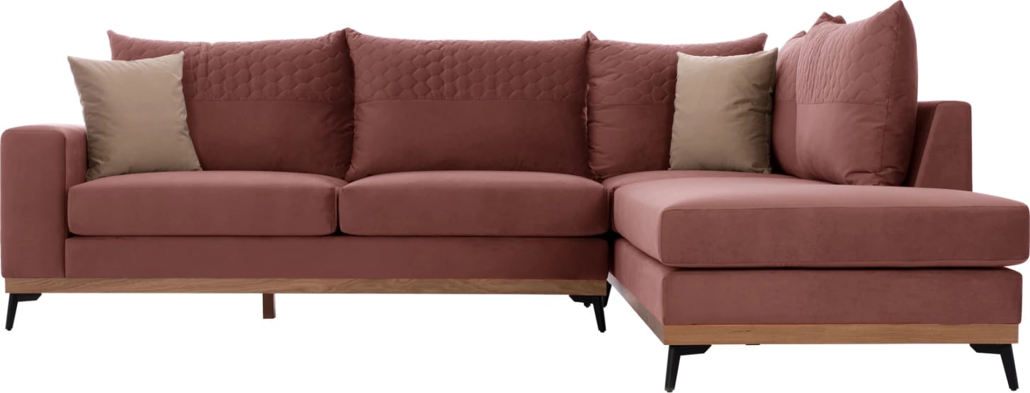 Divan qoshe MESINA, rozë e zbehtë, këmbë të larta, 2 pjesë, qoshe e djathtë