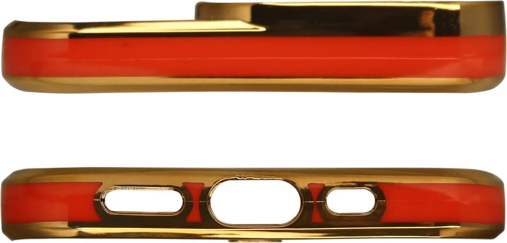 Mbështjellës Hurtel për iPhone 13 Pro, transparent me kornizë ari, e kuqe