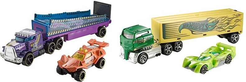 Set lodrash Hot Wheels kamion me rimorkio dhe veturë sportive, Mix ngjyra