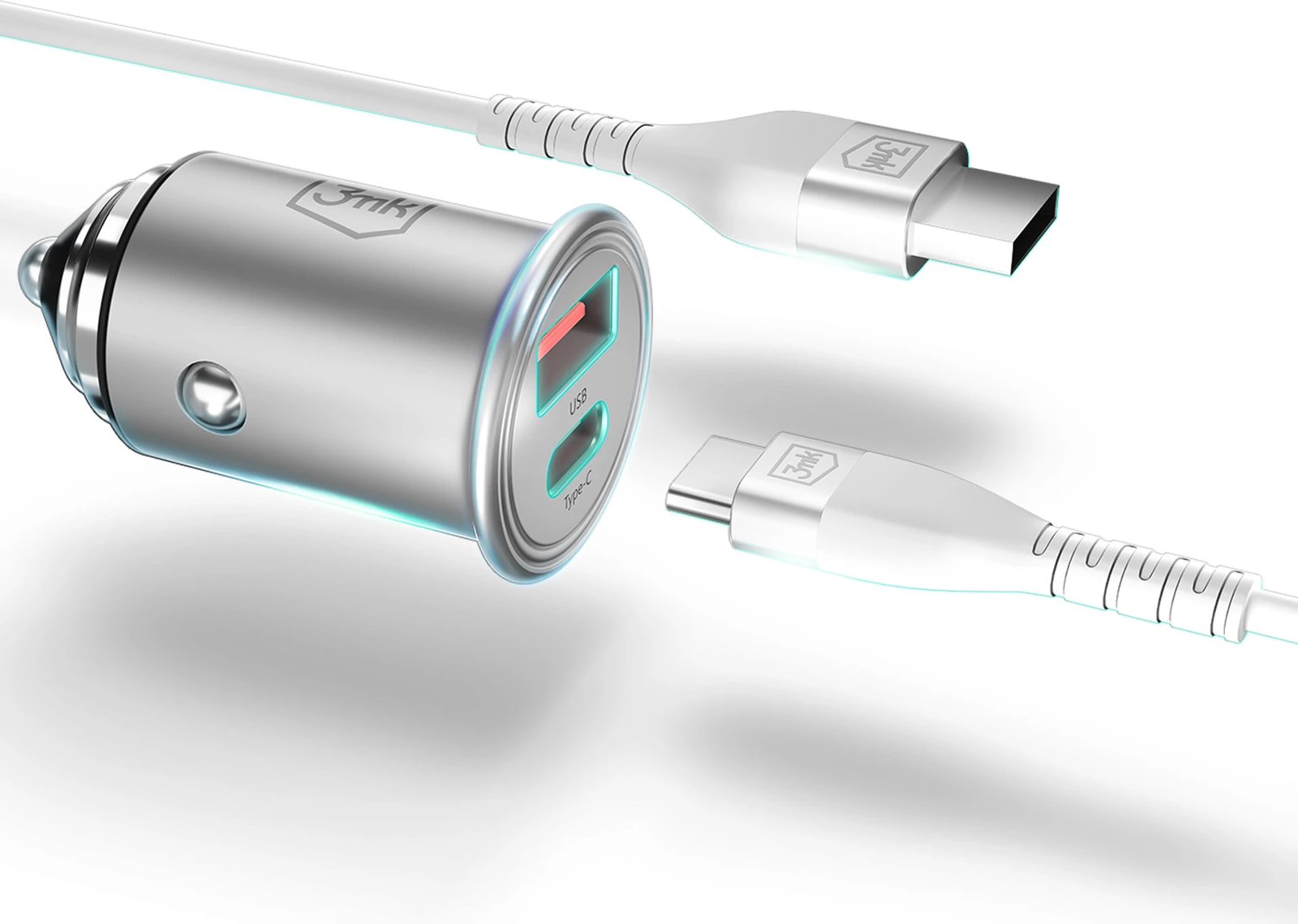 Karikues makinës 3mk Hyper Car Charger 30W, 2 porta USB-A/USB-C, Argjendtë