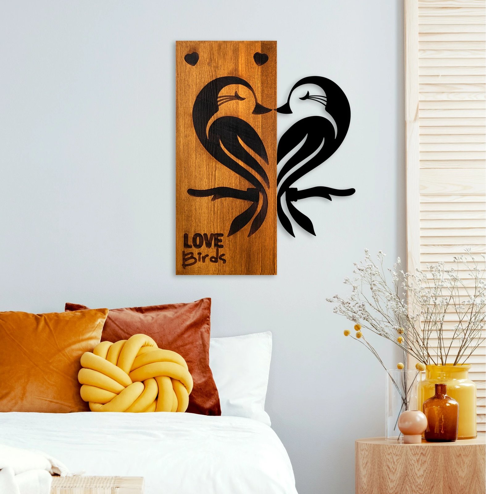 Aksesor dekorativ për mur, dru arre, zogj dashurie, Wallity, Love Birds 5