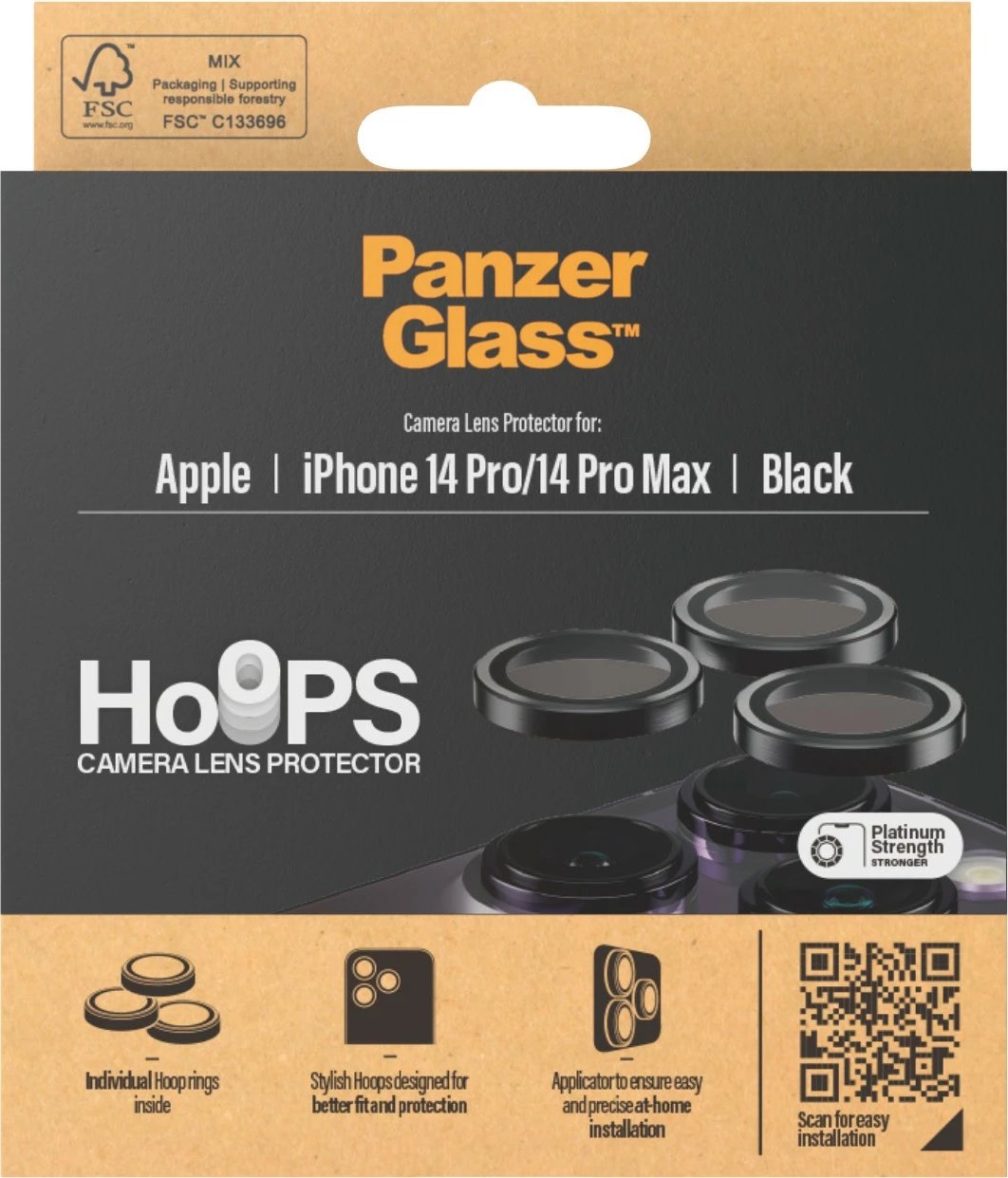 Mbrojtës kamerash PanzerGlass për Apple, xham i temperuar, i zi
