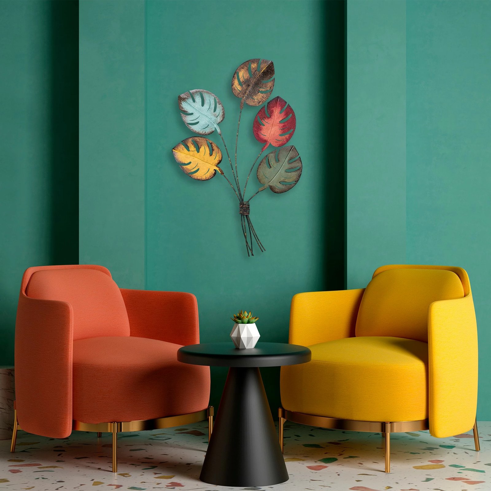 Aksesor dekorativ metalik për mur, Wallity Monstera, shumëngjyrësh, 67x100x4cm