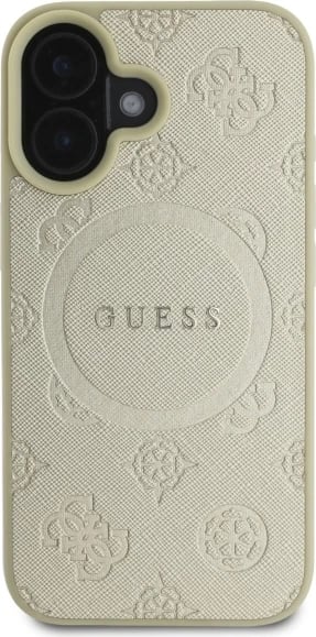Mbështjellës Guess Saffiano Peony Classic Logo MagSafe për iPhone 16, ari