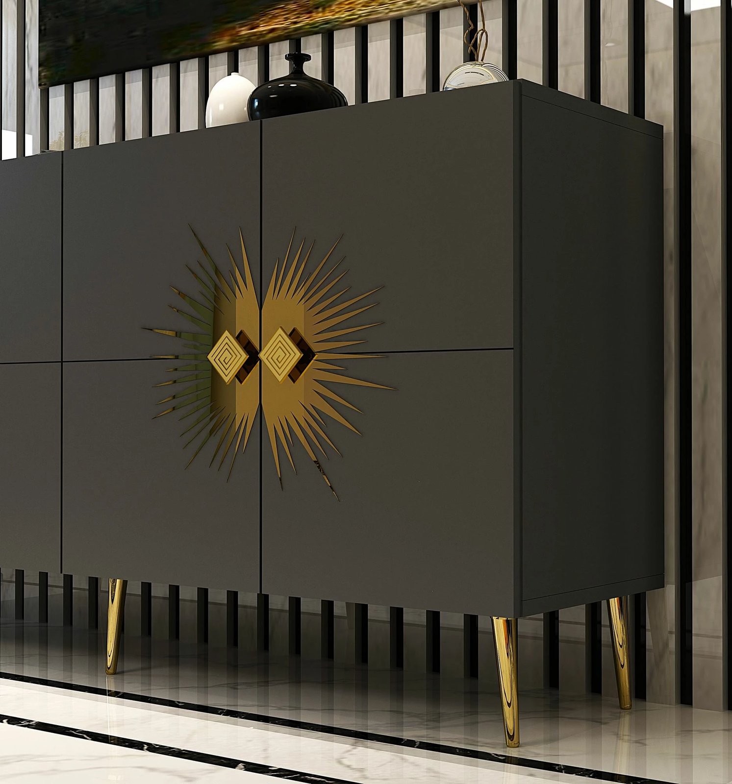 Konsol Skye Decor, ngjyrë antracit dhe ari, Nida KB150