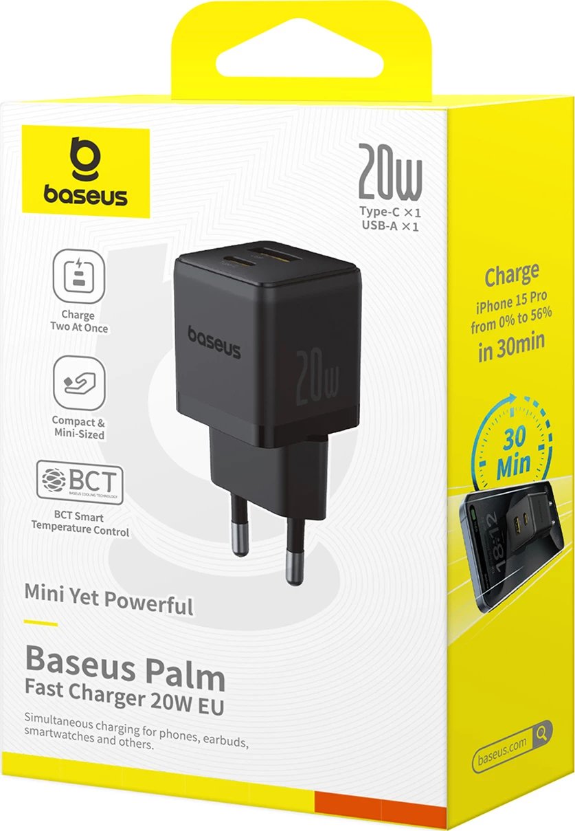 Karikues muri Baseus Palm 20W, USB-C & USB-A, i zi