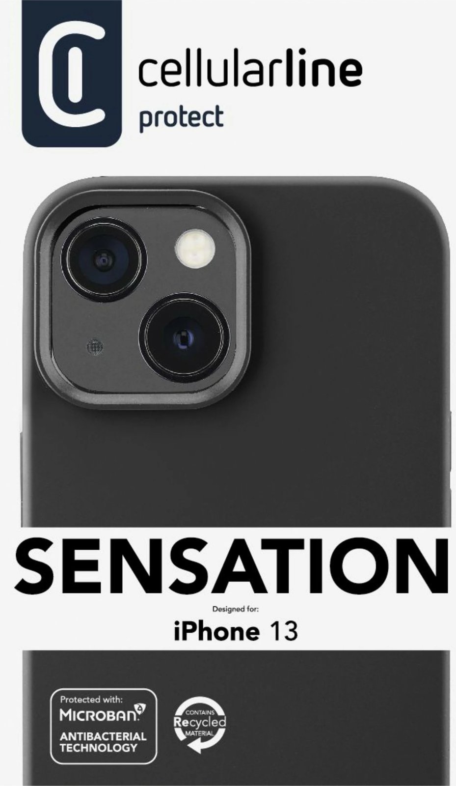 Mbështjellës Cellular Line Sensation për iPhone 13, silikon, 6.1", e zezë