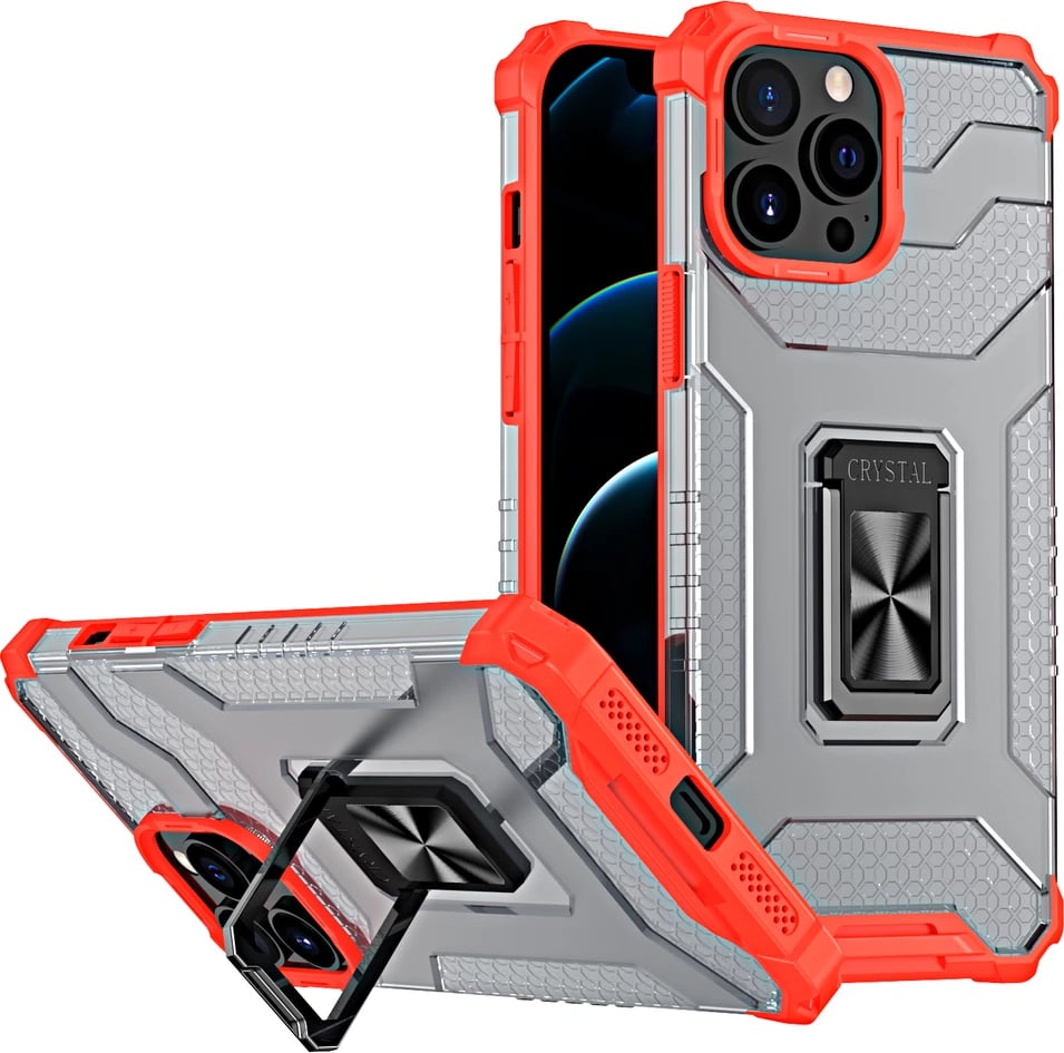 Mbështjellës Hurtel Crystal Ring Case me mbajtëse, për iPhone 12 Pro, Kuqe