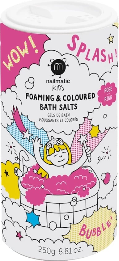 Kripë banje për fëmijë Nailmatic Pink Foaming & Coloured Bath Salts rozë 250g