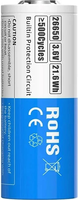 Bateri rikarikueshme XTAR 26650, 6000 mAh, 3.6V, Li-Ion, kaltër/bardhë
