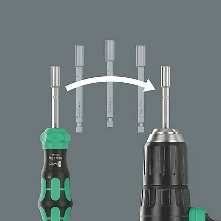 Set kaçavidash manuale Wera 05051519001, me bita të ndërrueshëm, e zezë/gjelbër