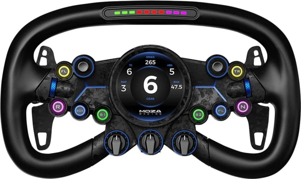 Timon garues, Moza Racing Vision GS RS064, me ekran qendror dhe LED për ndërrim, i zi