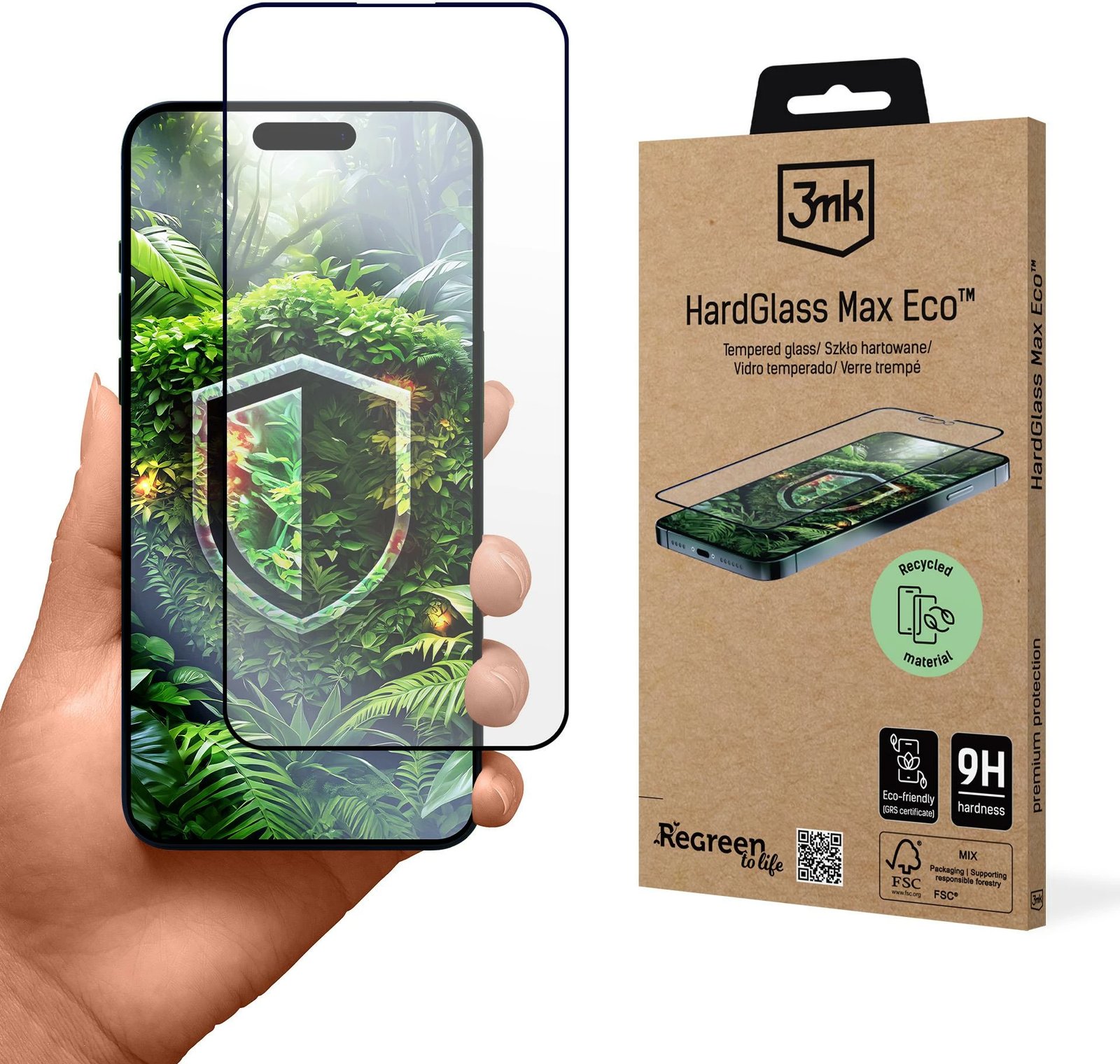 Xham i temperuar 3mk HardGlass Max Eco për iPhone 14 Pro, 9H, ekologjik