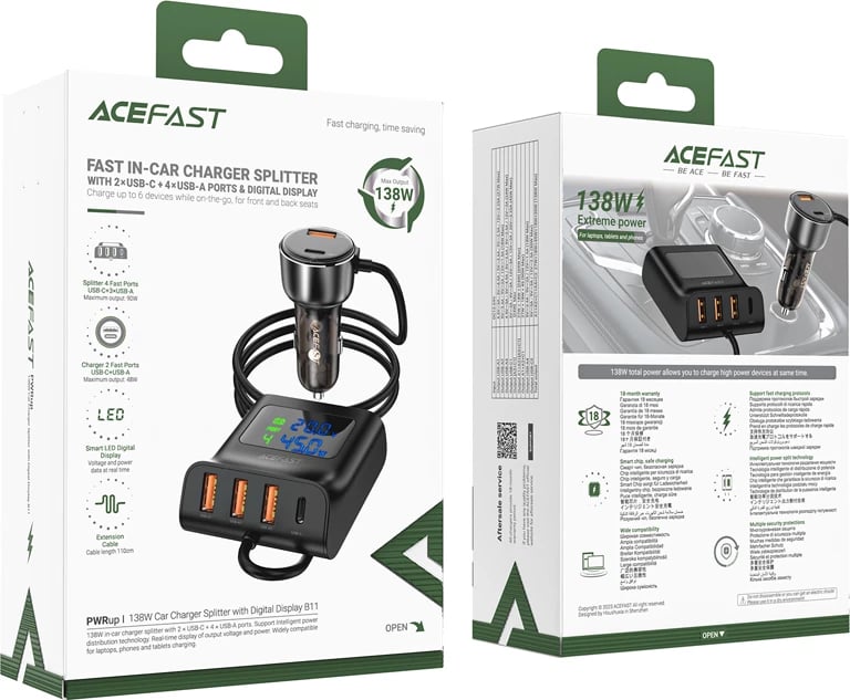 Karikues makine Acefast B11, 138W, 6 porta USB-A/USB-C, i zi