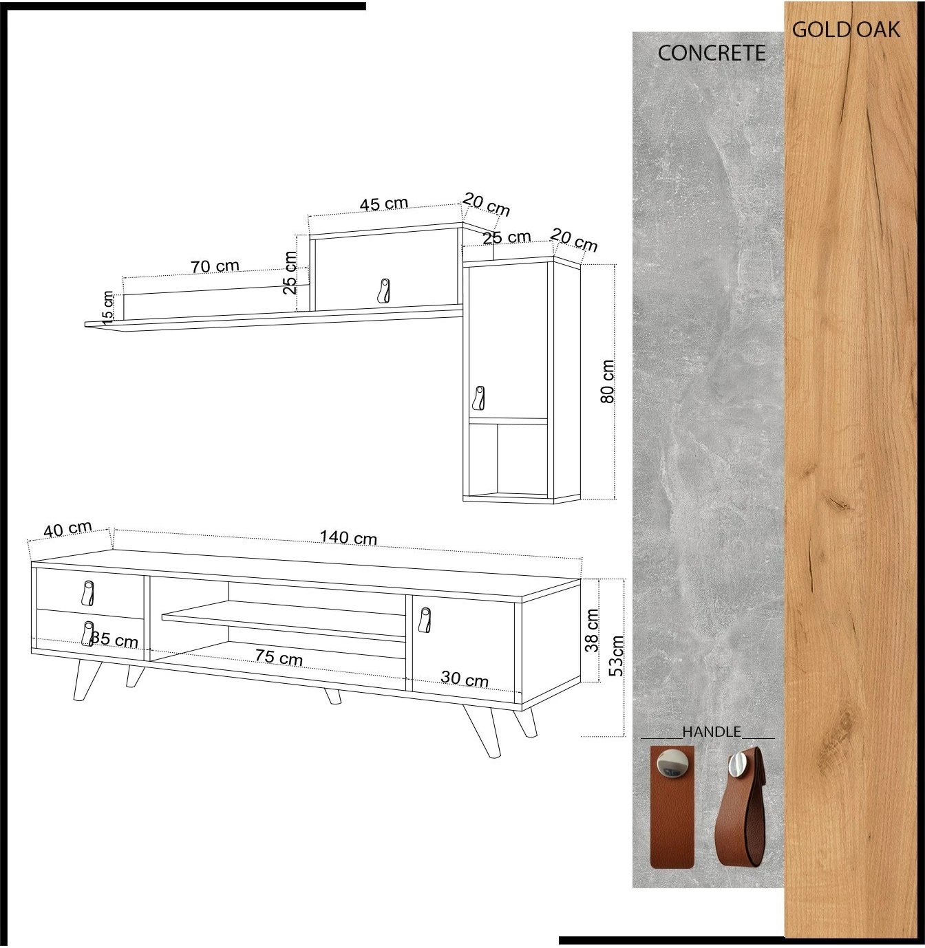 Komodë TV Hanah Home, Eleva, ngjyrë lis dhe e bardhë