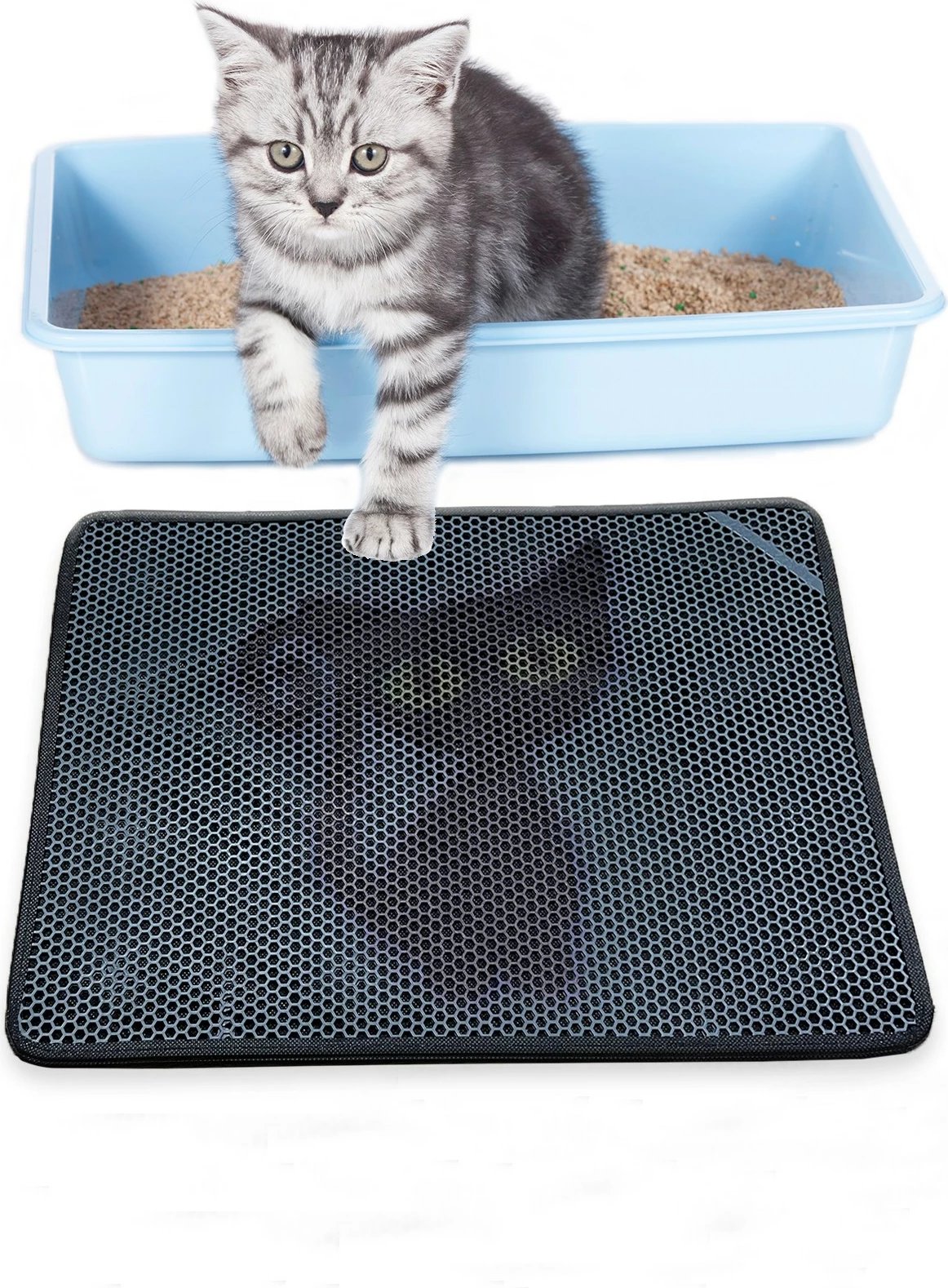 Tapet për rërë mace, Paws & Whiskers, Kitty, blu/gri, 40x60cm