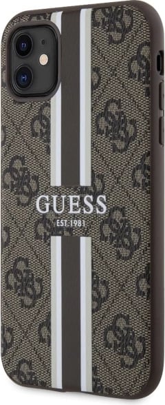 Mbështjellës Guess GUHMN61P4RPSW për iPhone 11/XR, 4G Printed Stripes MagSafe, Kafe