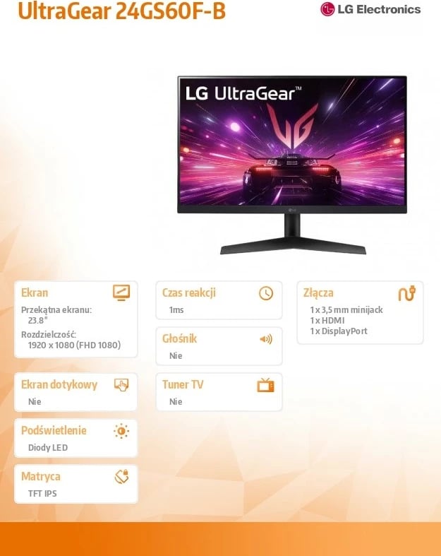 Monitor LG UltraGear 24GS60F-B, 23.8", IPS, FHD, 180Hz, 1ms, i zi