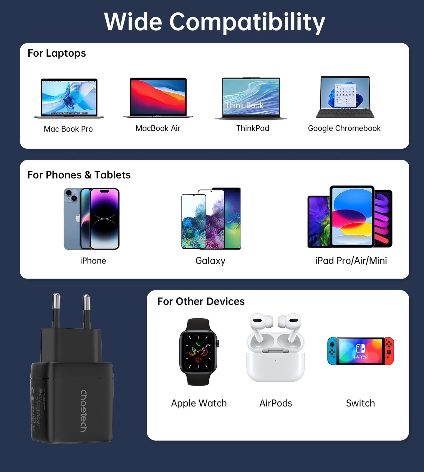 Karikues muri Choetech PD6051, 35W, 2x USB-C, me ekran, zi